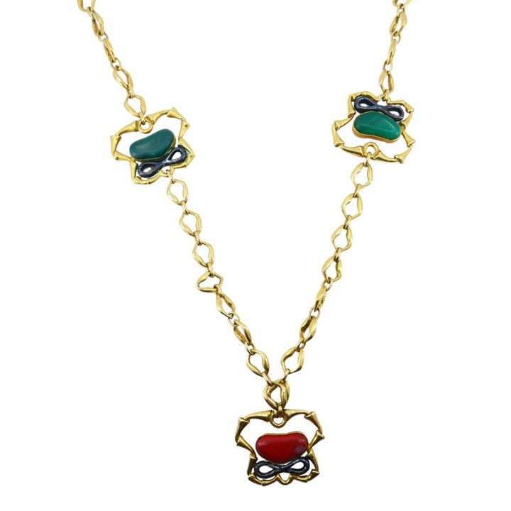 1970 Bvlgari 18k Yellow & Burnished Gold Malachite Jasper Necklace