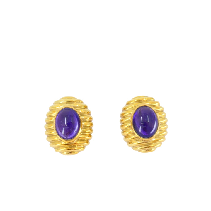 Amethyst Earrings Tambetti Earclips 18k Gold Vintage Jewelry