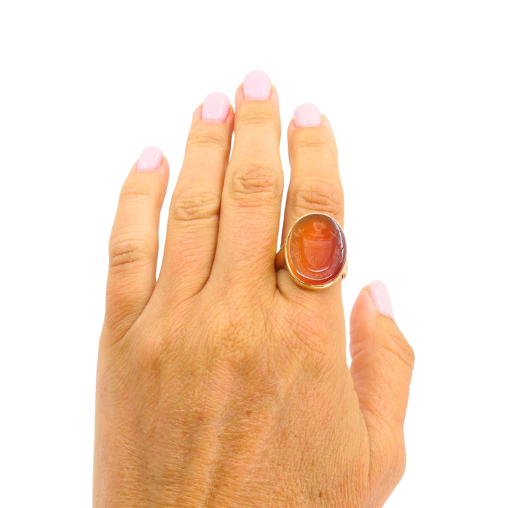 Antique Carnelian Intaglio 18k Gold Signet Ring