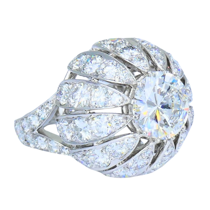 Vintage 1950s Platinum Diamond Bombe Cocktail Ring Circa 1950s Estate Jewelry