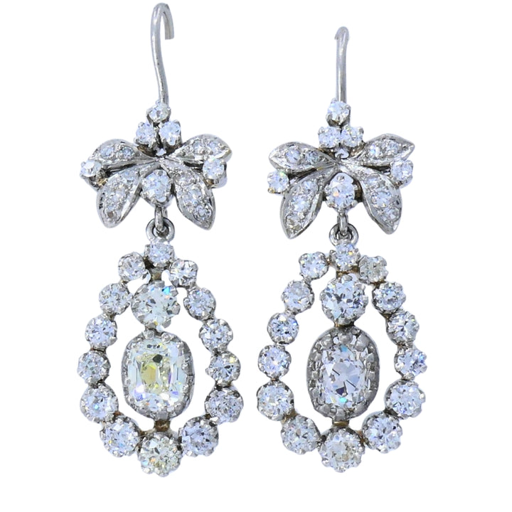 Art Deco Platinum Drop Earrings Old European Cushion Cut Diamonds Estate Jewelry