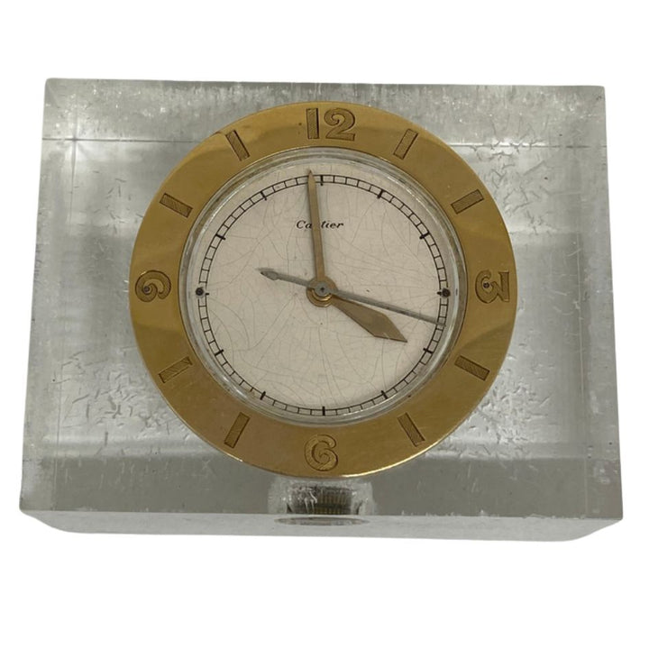 1950s Cartier Yellow Gold and Lucite Pair of Desk Clocks Lecoultre Movement