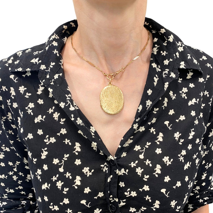 14k Gold Engraved Locket Pendant Gold Antique Watch Chain