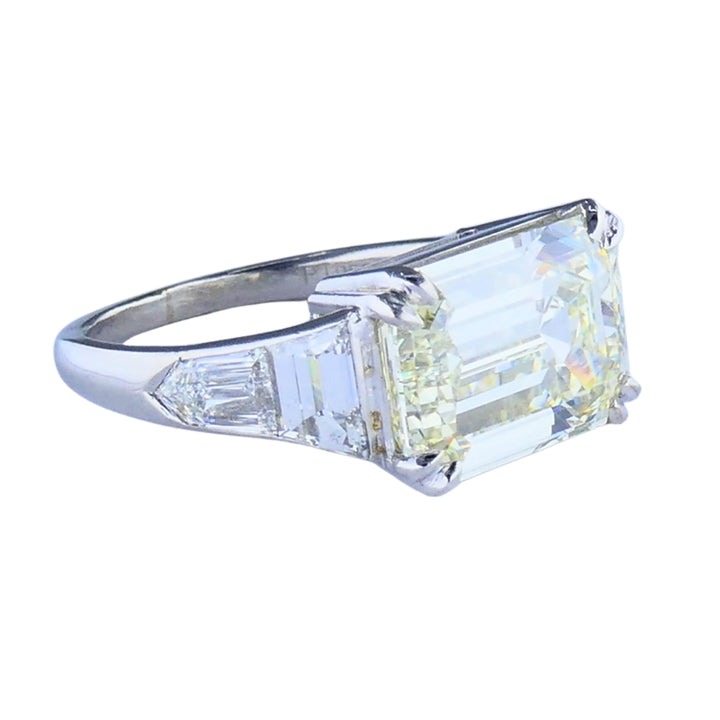 Vintage Platinum Engagement Ring Emerald Cut Diamond 6.28cts Estate Jewelry