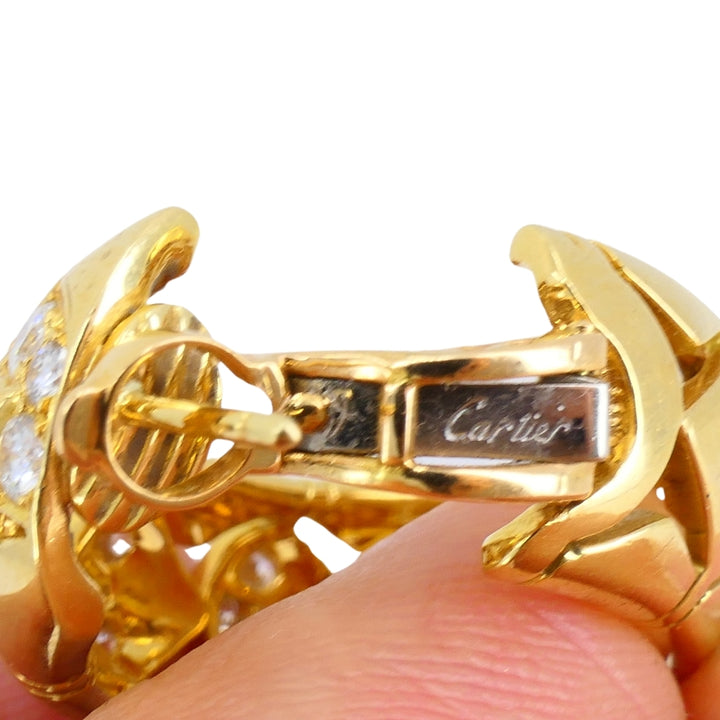 Cartier Hoop Earrings Diamond  18k Gold Triangular Pattern