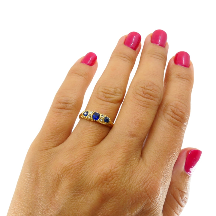 Antique Victorian 18K Gold Sapphire Diamond Ring