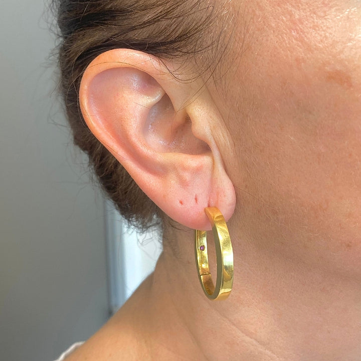 Roberto Coin 18k Gold Hoop Earrings Signature Hidden Ruby