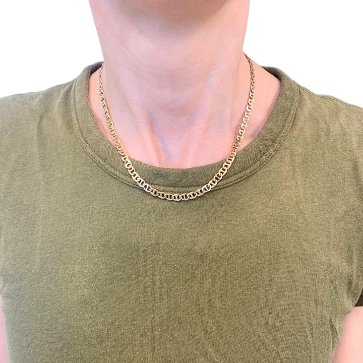 14k Gold Flat Link Chain Necklace Vintage Jewelry