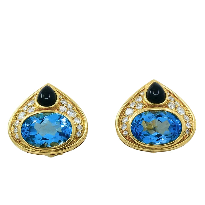 Marina B 18k Gold Topaz Onyx & Diamond Clip-On Earrings