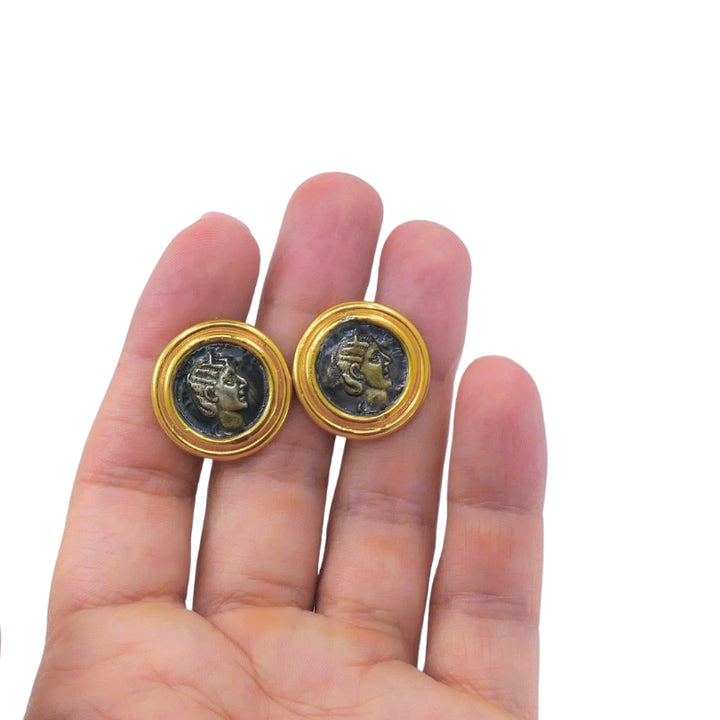 Vintage Cufflinks 14k Gold Ancient Coin Design Estate Jewelry
