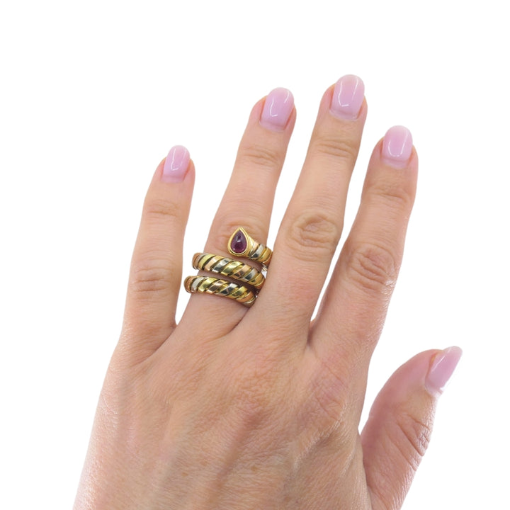 Bvlgari Serpenti Tubogas Tricolor 18k Gold Ruby Ring