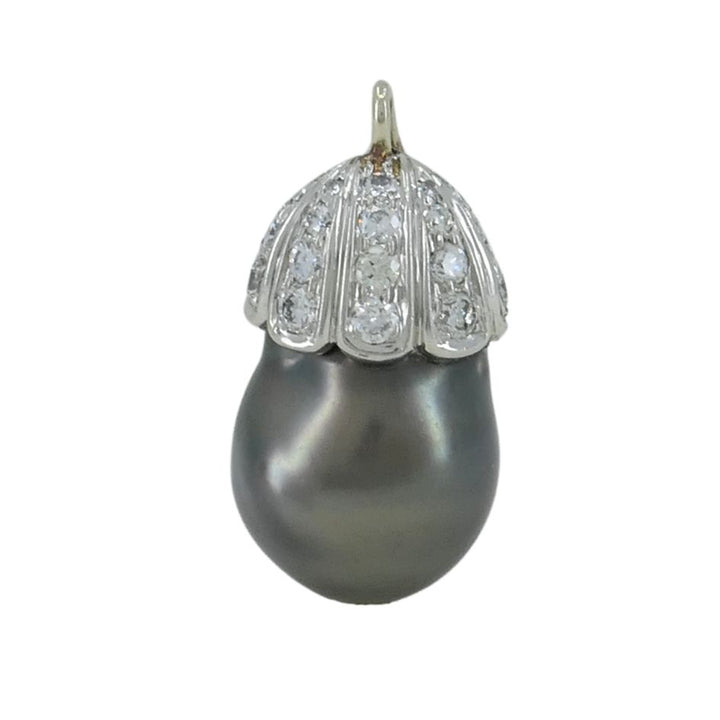 14k White Gold Tahitian Pearl Diamond Necklace Enhancer Pendant
