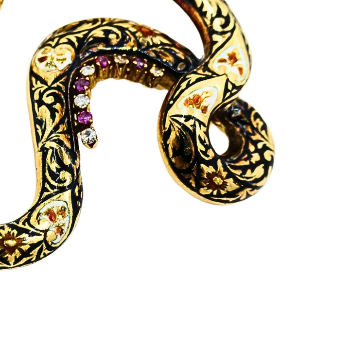 Antique Snake Pendant 14k Gold Enamel Gemstones