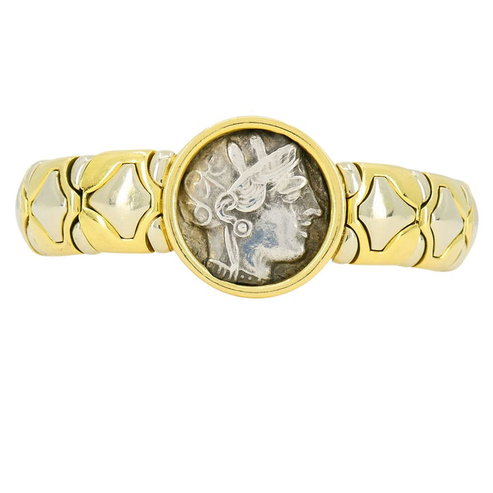 Bulgari Monete Silver Ancient Coin 18k Two Tone Gold Cuff Bracelet