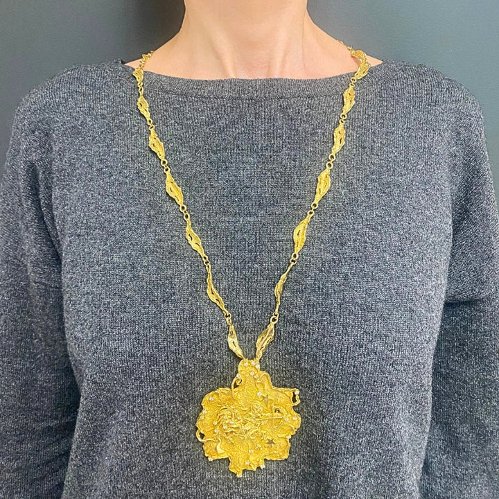 Zodiac Sign Necklace Sagittarius Brutalist Design 14k Gold Diamond