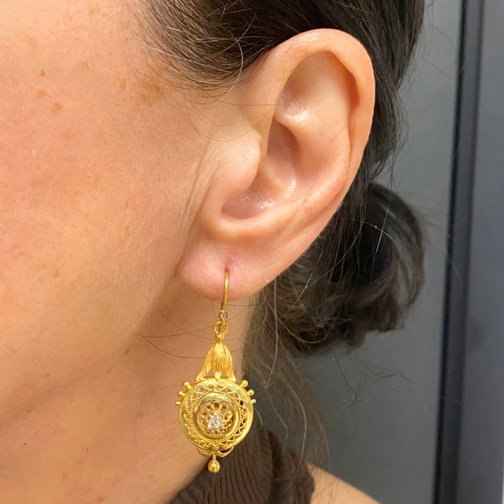 Antique 14k Gold Earrings Rose Cut Diamond