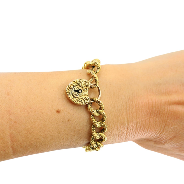 Vintage 14k Gold Heart Lock Link Bracelet