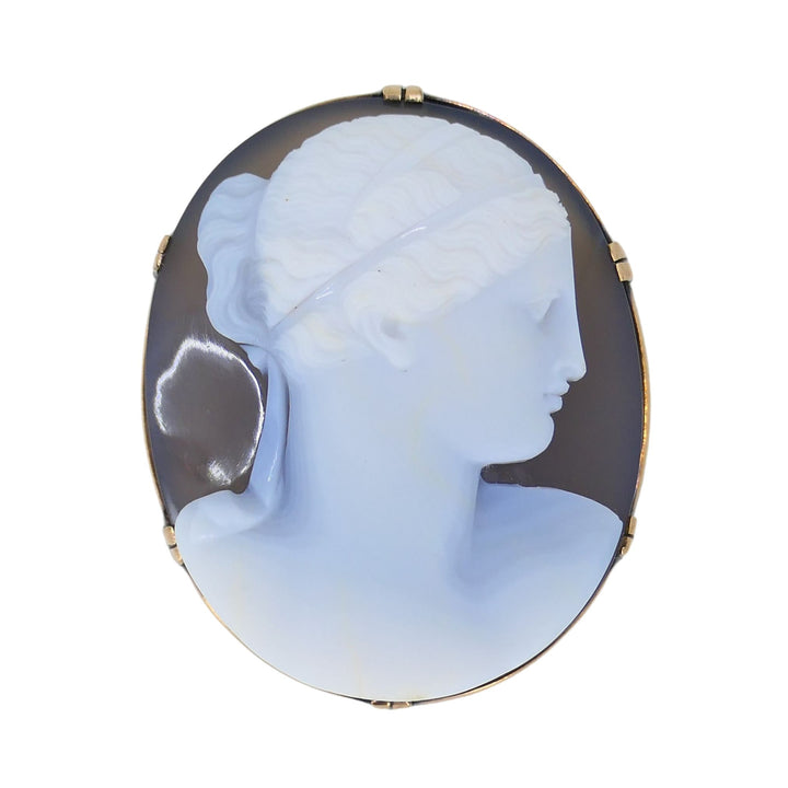 Antique 10K Gold Hardstone Agate Cameo Brooch Pin