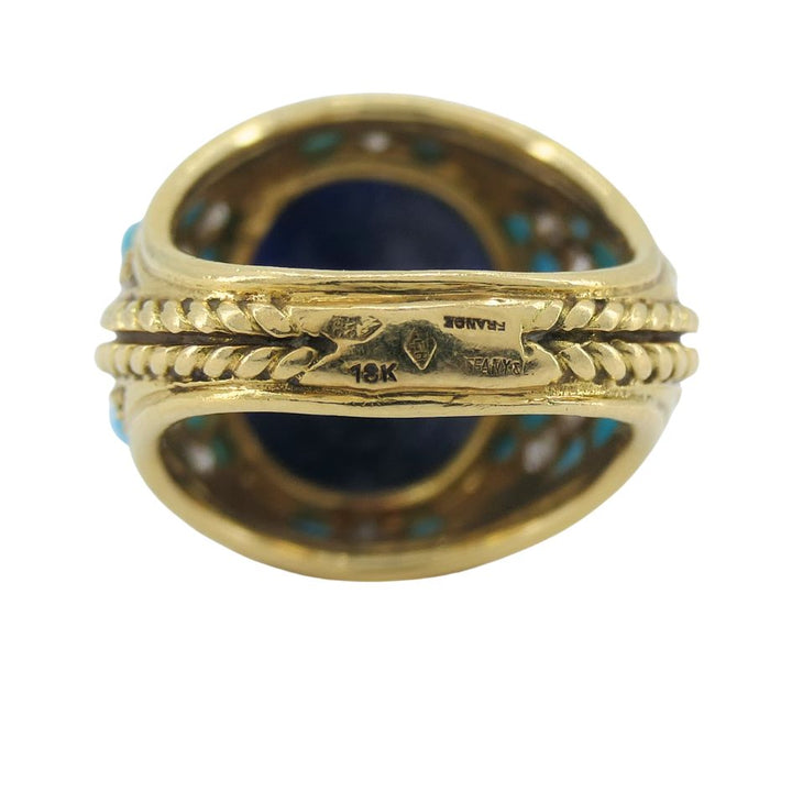 Tiffany & Co. 18k Gold Sodalite Turquoise Diamond French Ring