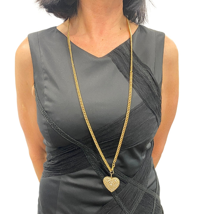 14k Gold Diamond Heart Pendant & 10k Gold Extra-Long Curb Link Chain Necklace