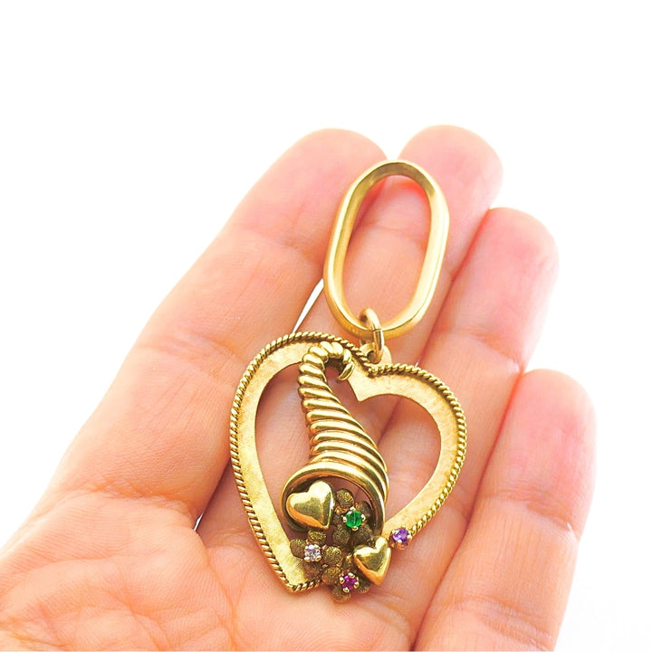 14k Gold Heart Pendant Cornucopia Design