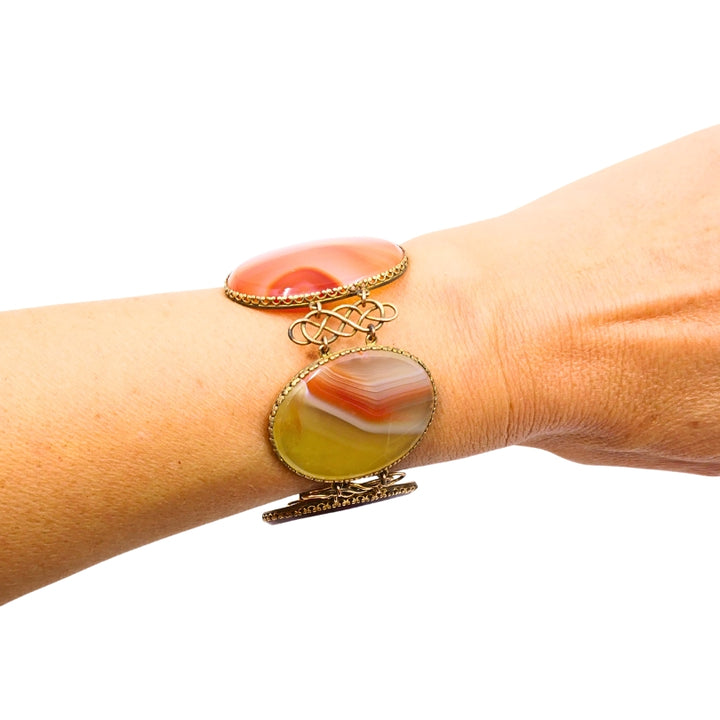 Antique A & J. Smith Aberdeen Scottish Agate 9k Gold Bracelet