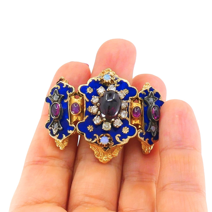 Antique Victorian 14K Gold Gemstone  Enamel Buckle