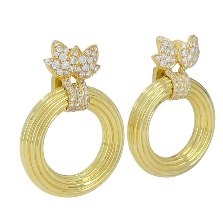 1994 Cartier 18k Gold Diamond Doorknocker Clip Earrings