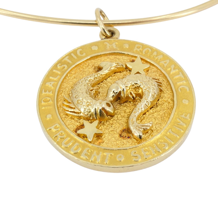 Vintage 14k Gold Pisces Charm Pendant Wire Necklace circa 1950s