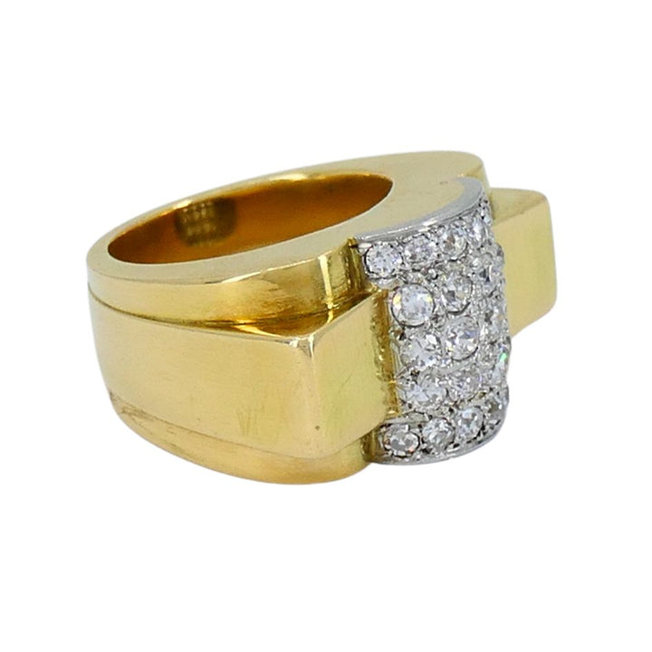 Retro Van Cleef & Arpels 18k Two-tone Gold Diamond Tank Ring