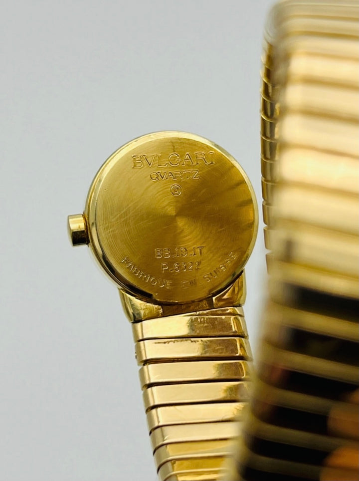 Vintage Bulgari Yellow Gold Black Dial Serpenti Tubogas Wrap Around Wrist Watch