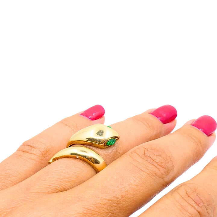 14k Gold Snake Pear-Cut Emerald Eyes Wrap Ring