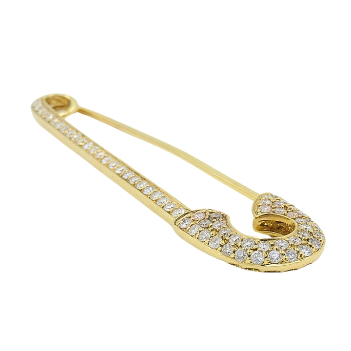 18k Gold Diamond Safety Pin Brooch