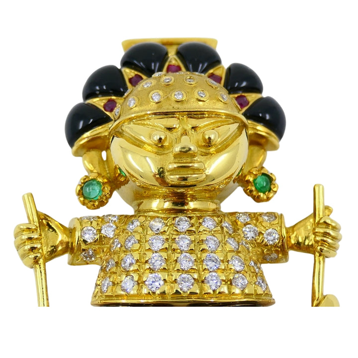 Aldo Cipullo Warrior Brooch 18k Gold Onyx Diamond Gemstones