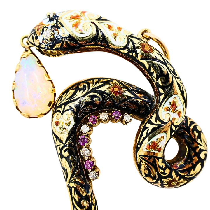 Antique Snake Pendant 14k Gold Enamel Gemstones