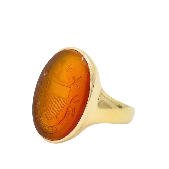 Antique Carnelian Intaglio 18k Gold Signet Ring