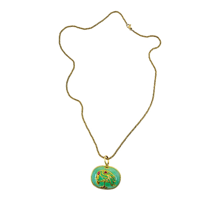 1930’s Yellow Gold, Carved Emerald and Ruby Pendant Chain Necklace