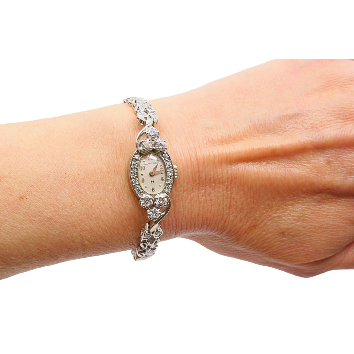 Hamilton Watch Retro Ladies Wristwatch Diamond 14k White Gold