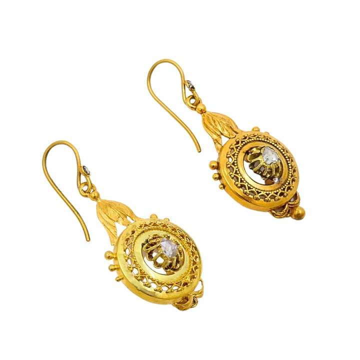 Antique 14k Gold Earrings Rose Cut Diamond