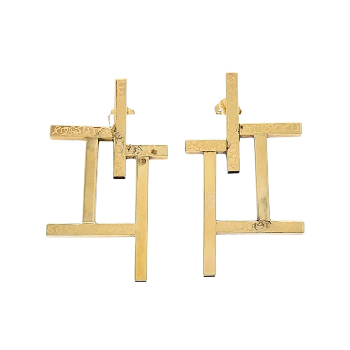 14k Gold Geometric Earrings Frame Design