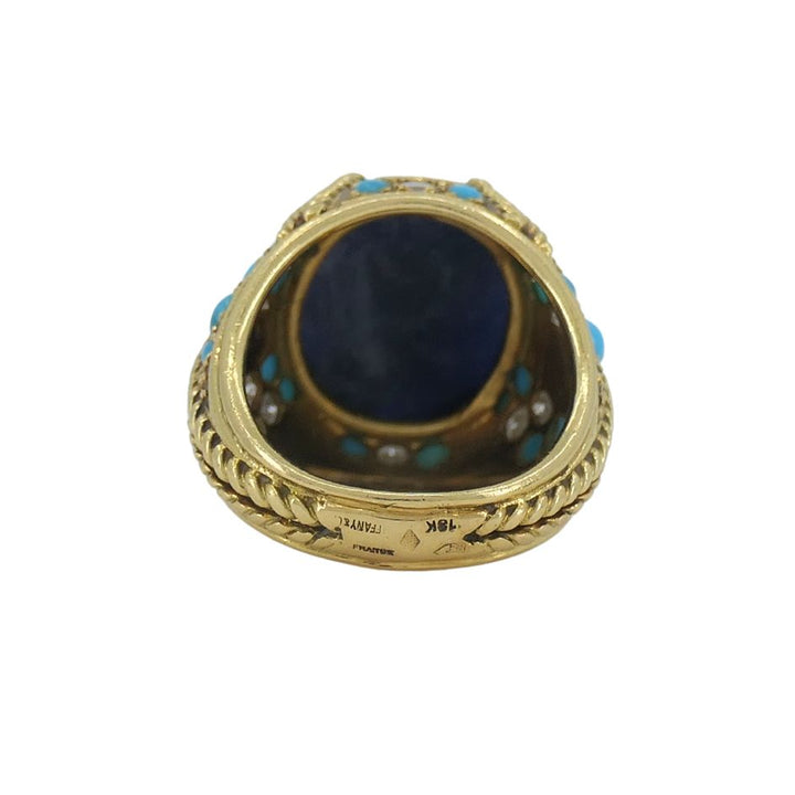 Tiffany & Co. 18k Gold Sodalite Turquoise Diamond French Ring