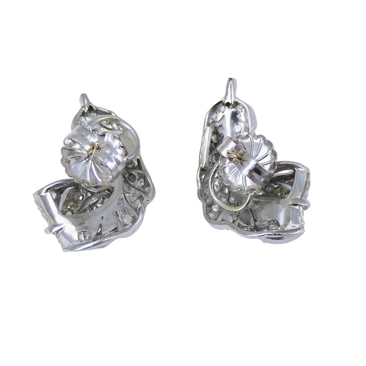 Art Deco Leaf Shaped Earrings Diamond Platinum Estate Jewelry