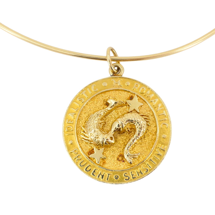 Vintage 14k Gold Pisces Charm Pendant Wire Necklace circa 1950s