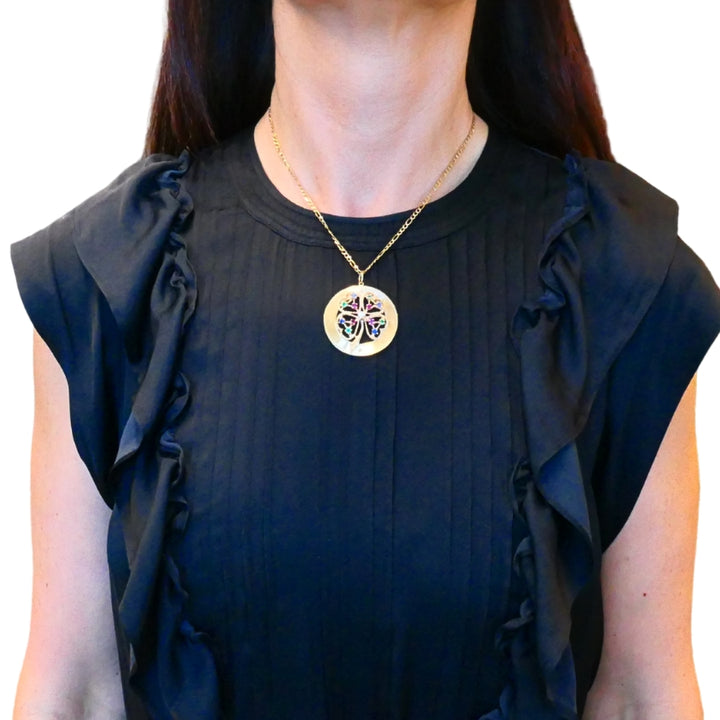 14K Gold  Gemstones Clover Pendant Necklace