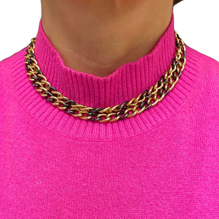 18k Gold Gunmetal Curb Link Chain Necklace