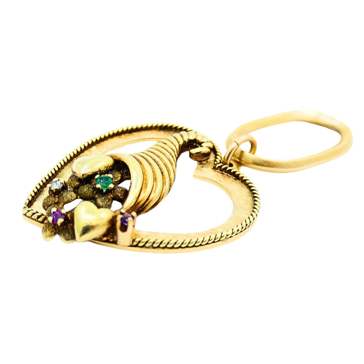 14k Gold Heart Pendant Cornucopia Design