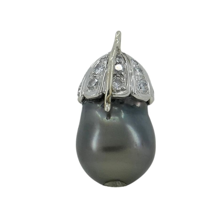 14k White Gold Tahitian Pearl Diamond Necklace Enhancer Pendant