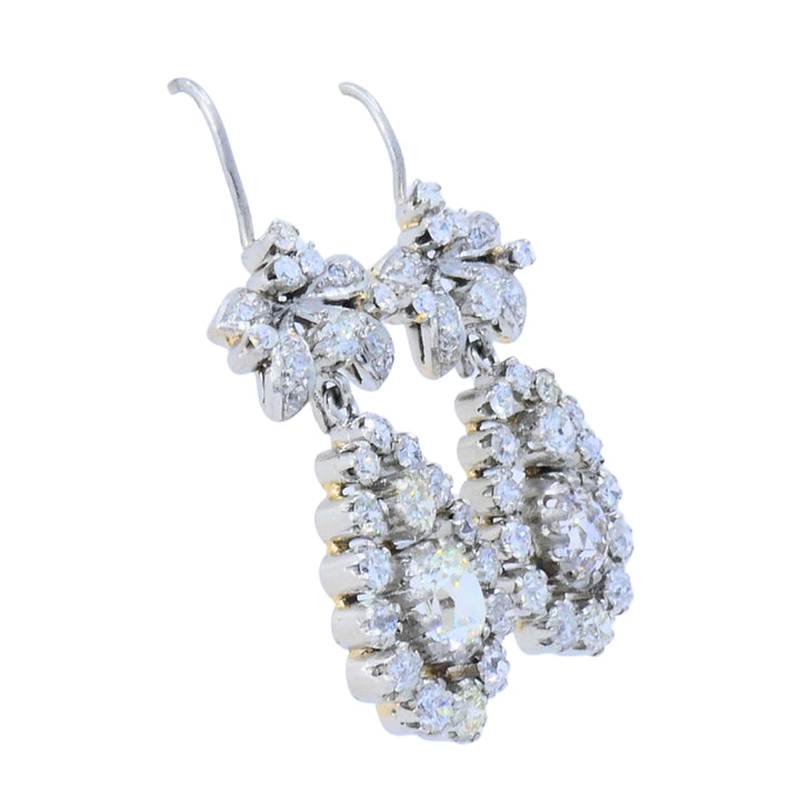 Art Deco Platinum Drop Earrings Old European Cushion Cut Diamonds Estate Jewelry