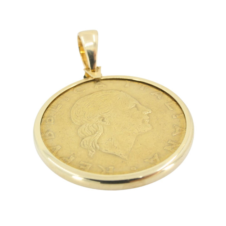Italian 14k Gold Lire Coin Pendant
