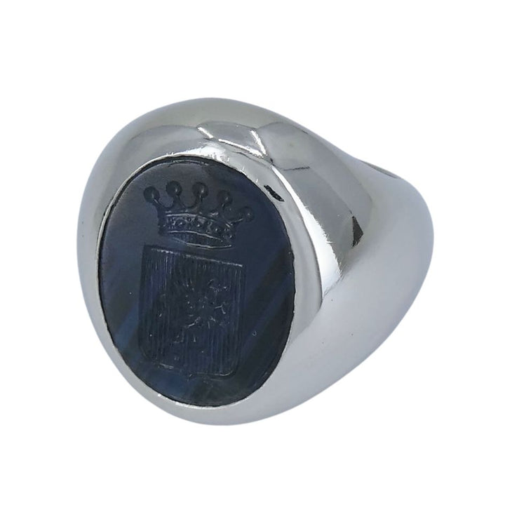 Bulgari Platinum Sapphire Custom Family Crest Signet Ring